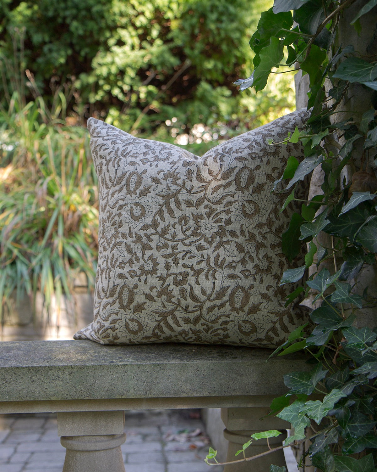 Olive Floral Linen Pillow