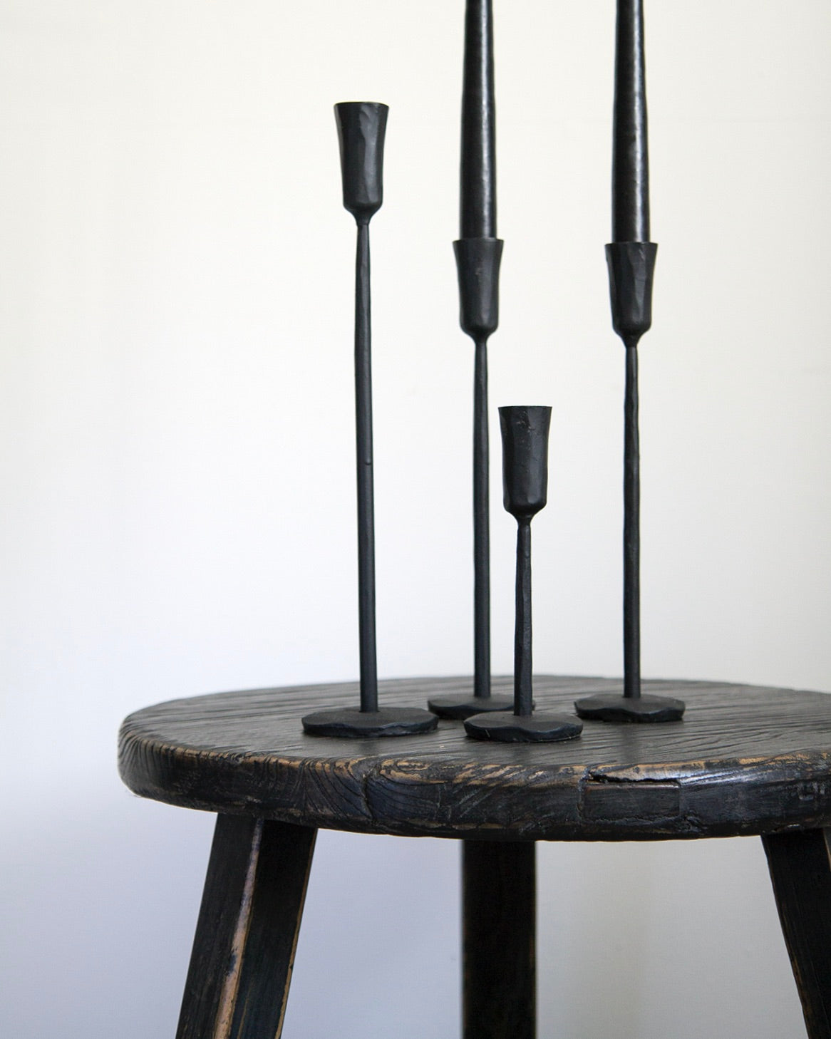 BLACK Forged Iron Candlestick