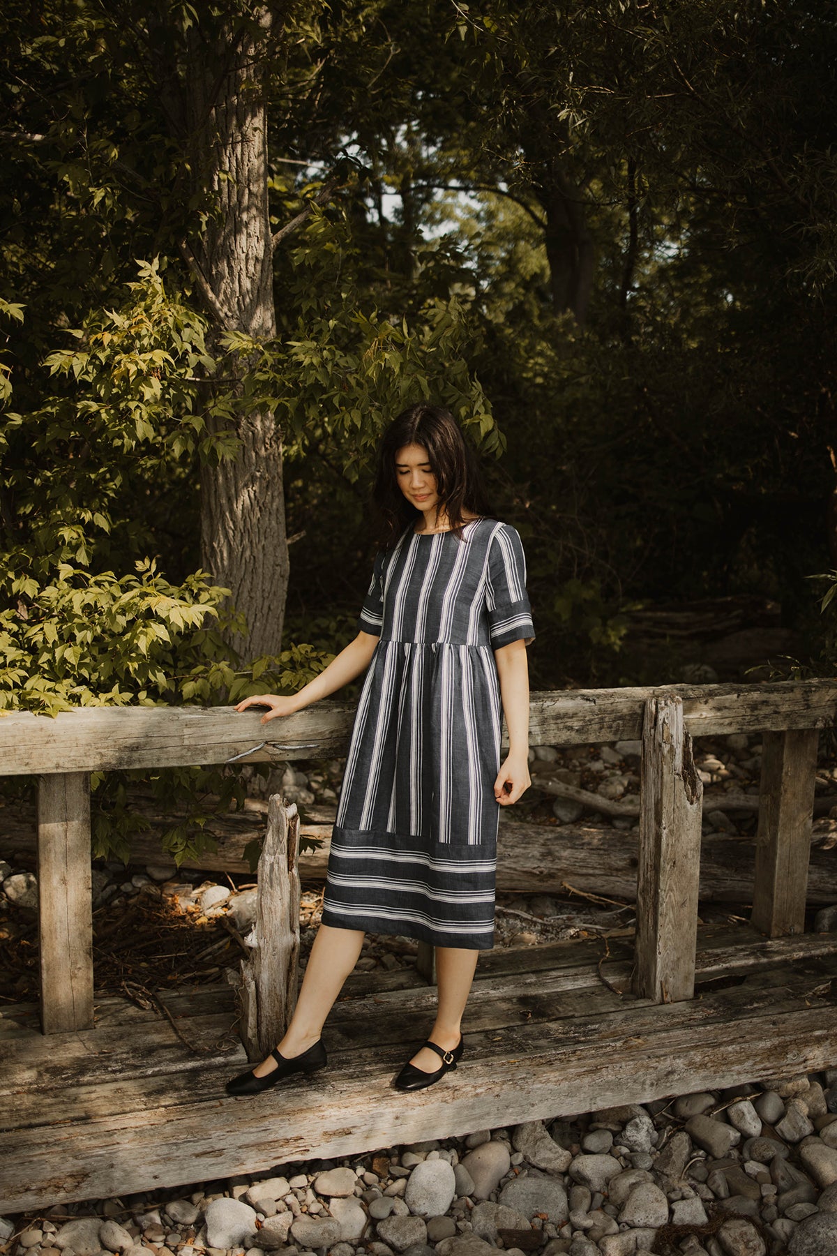 Anglesea Coastal Linen Dress in Navy