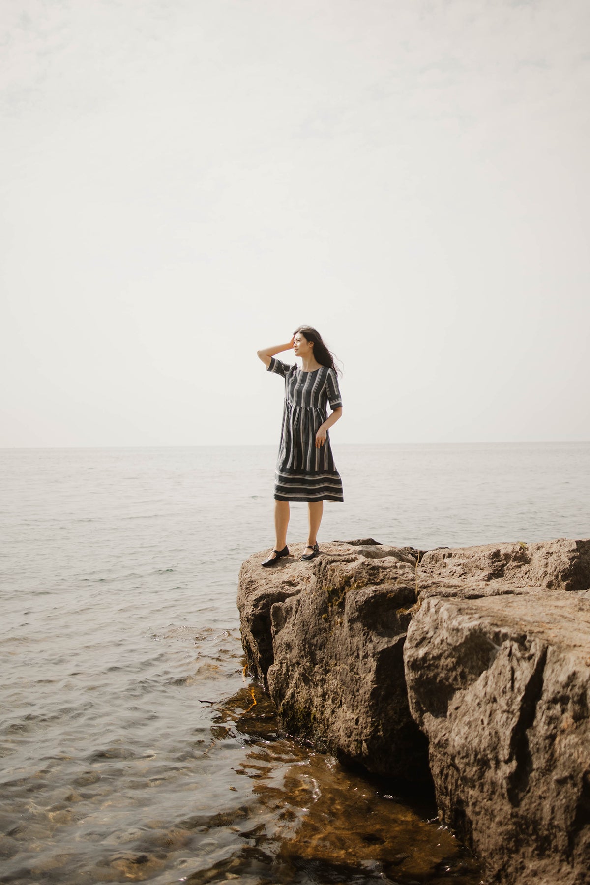 Anglesea Coastal Linen Dress in Navy
