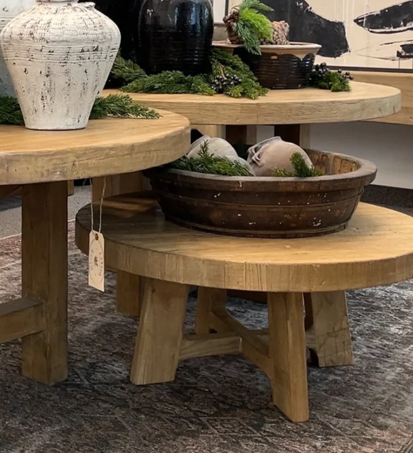 Round offers accent table natural wood