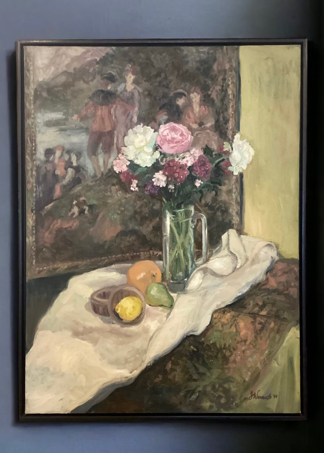 Still Life with Tapestry, Original Oil Painting Framed