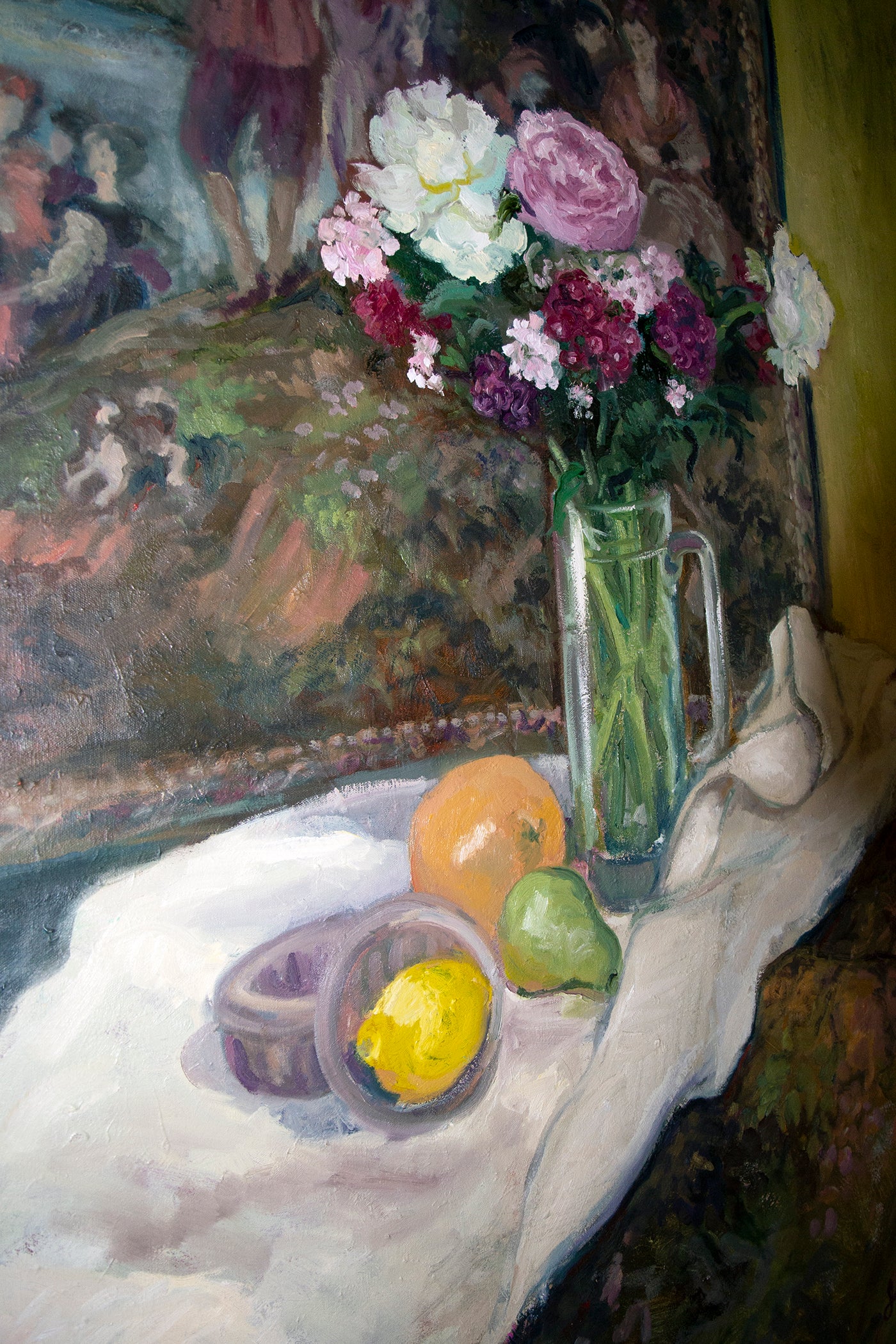 Still Life with Tapestry, Original Oil Painting Framed