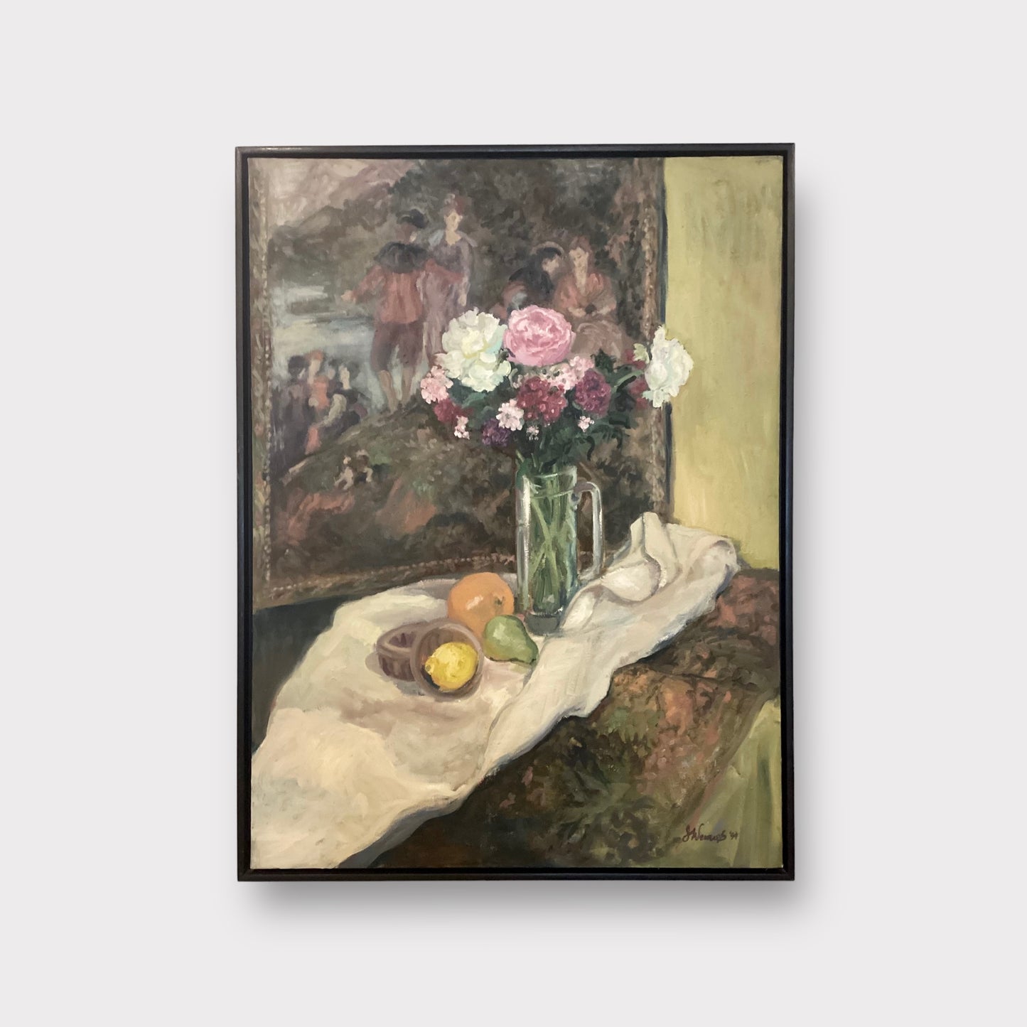 Still Life with Tapestry, Original Oil Painting Framed