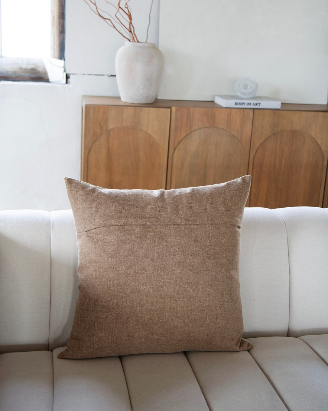 Linen Apricot Floral Pillow