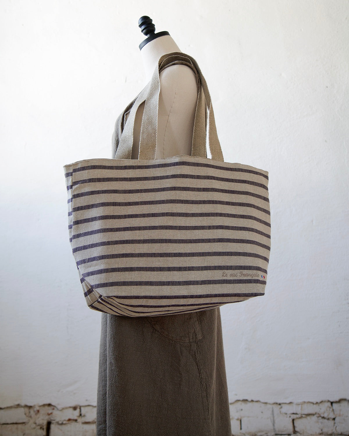 French Made Stripe Linen Tote - Reversible!
