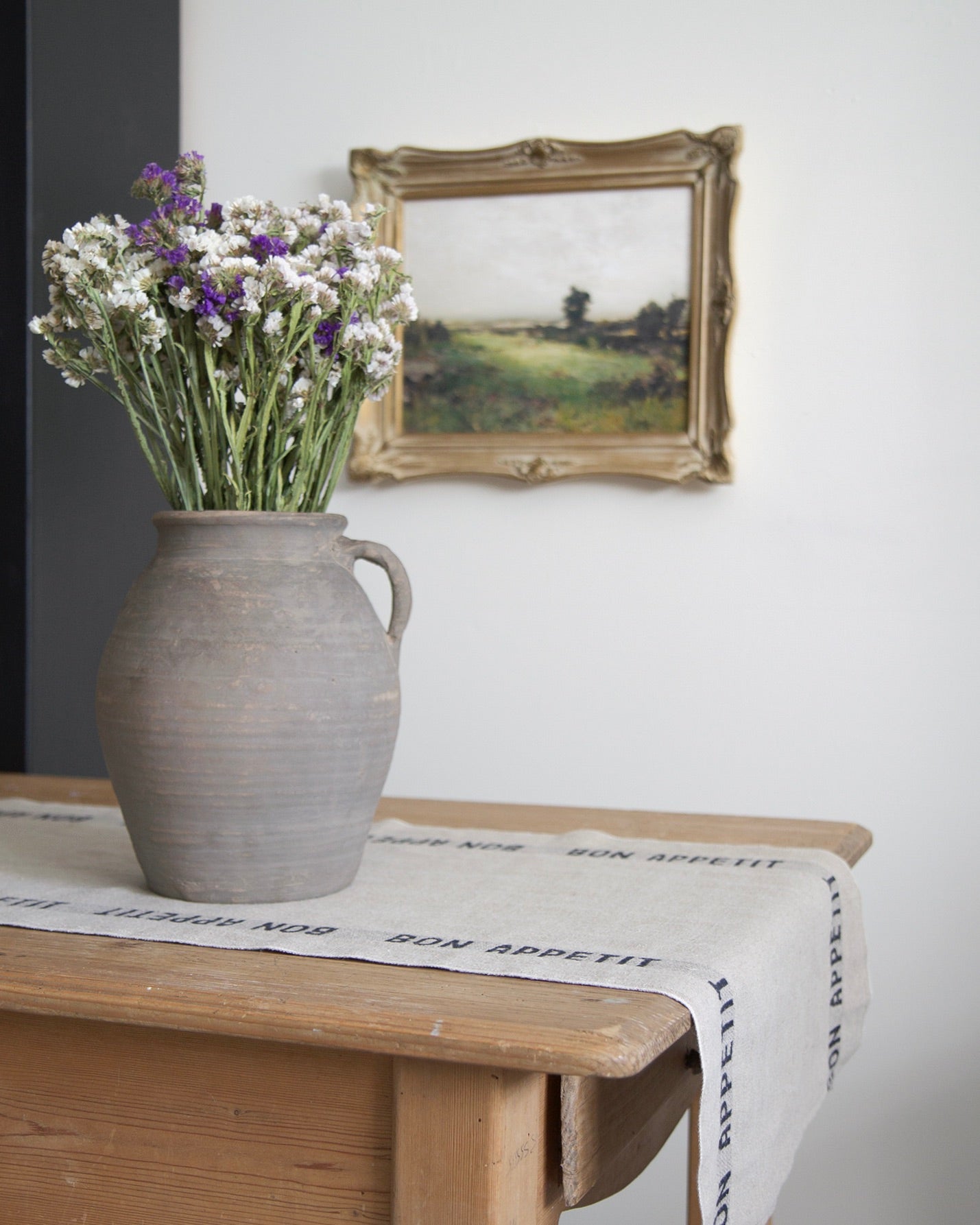 French Made Linen Table Runner 'Bon Appetit'