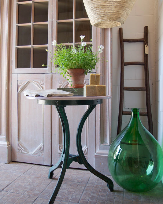 Antique Cast Iron & Milk Glass Table