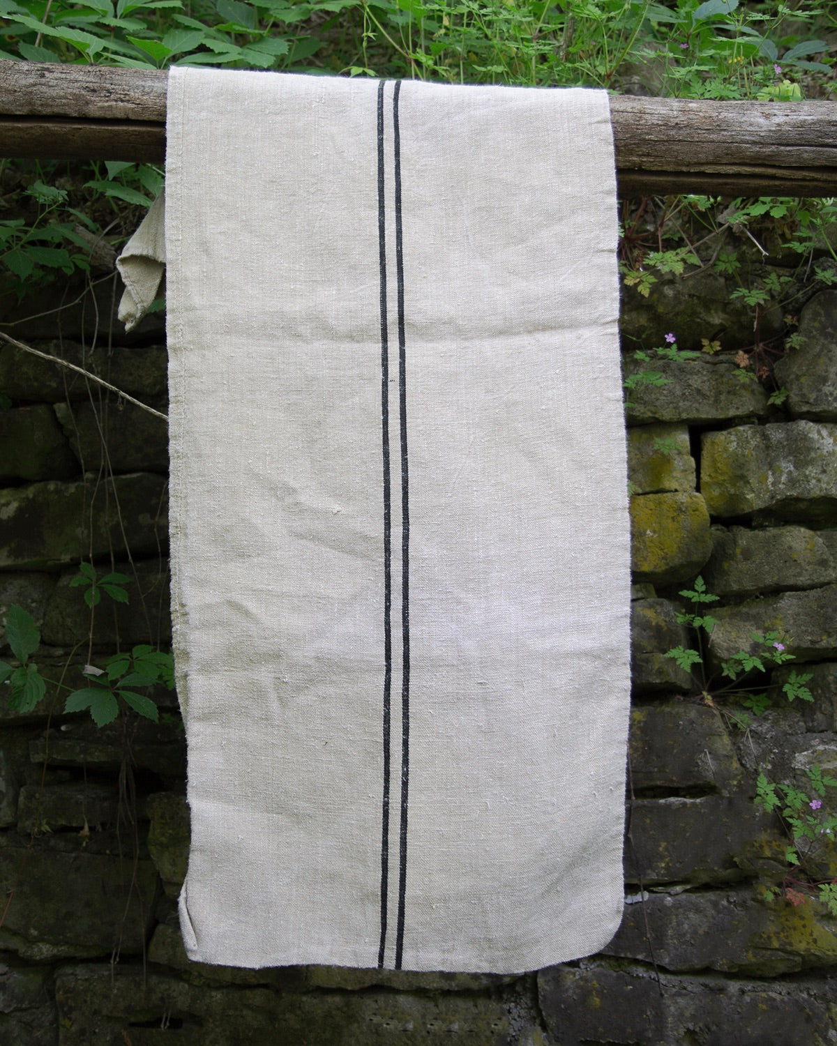 Vintage grain sack Pillow Black Stripe
