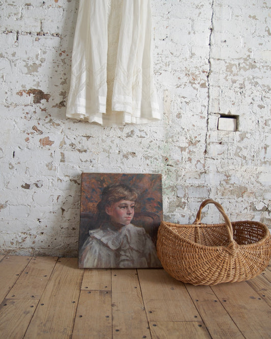 La Jeune Fille à la Chemise Blanche, Vintage Oil Painting