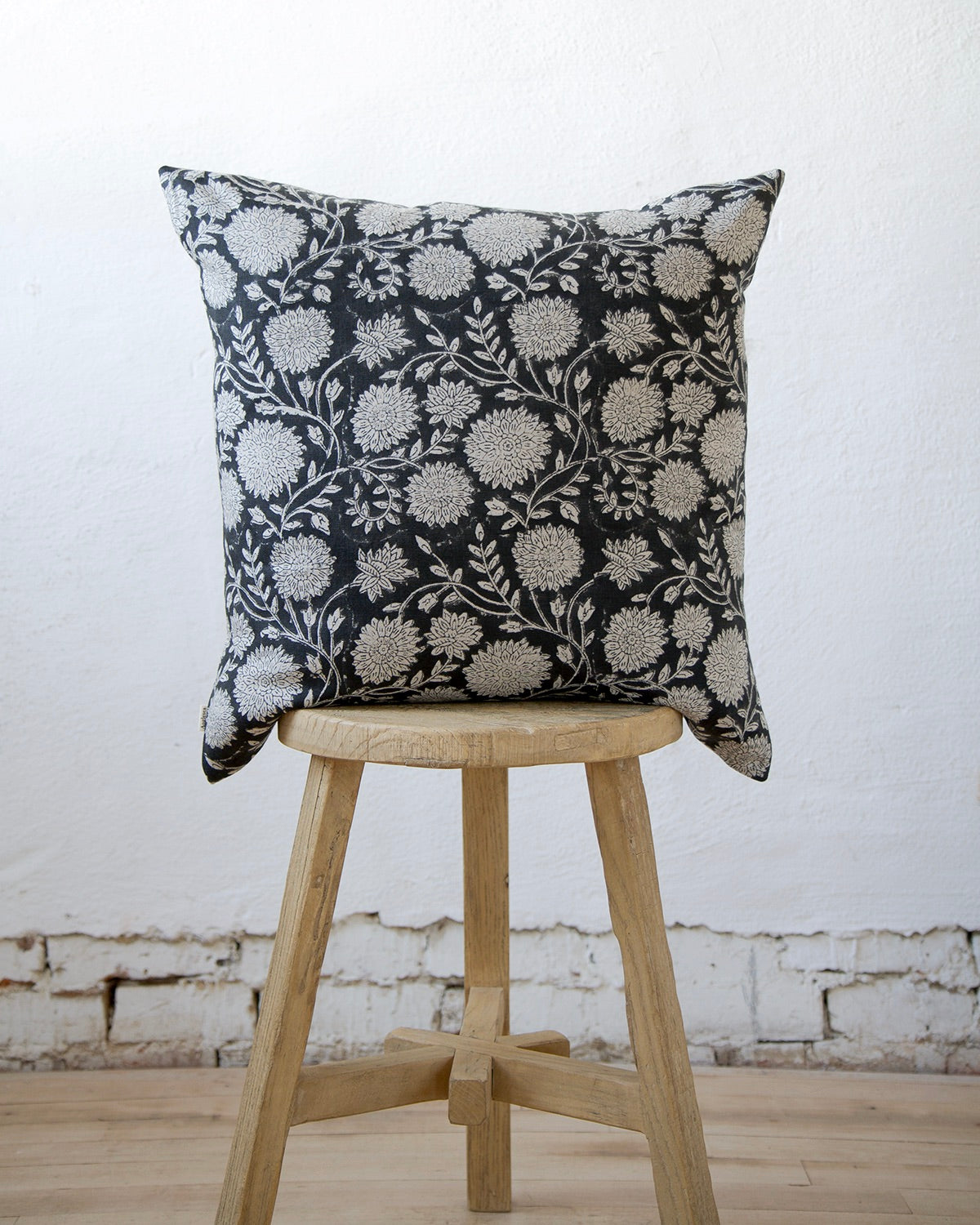 Linen Black Floral Pillow