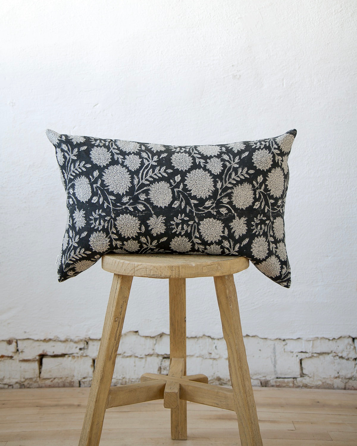 Linen Black Floral Pillow