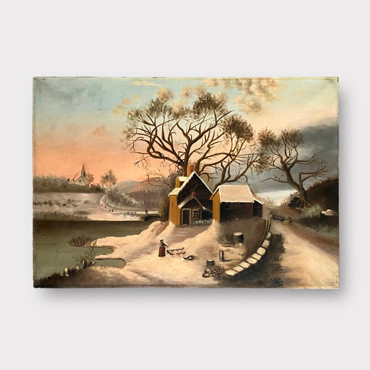 ‘Farmhouse’ Vintage oil on canvas