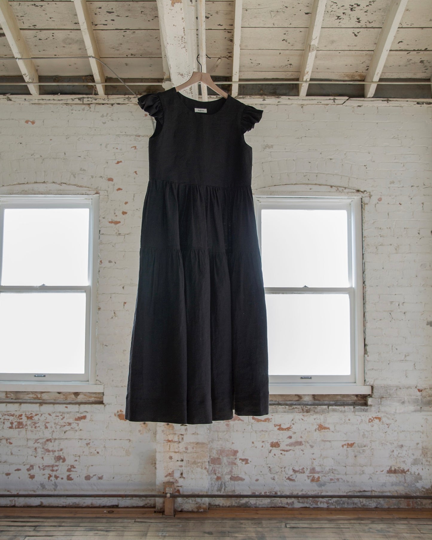 Black Linen Tiered Maxi Dress