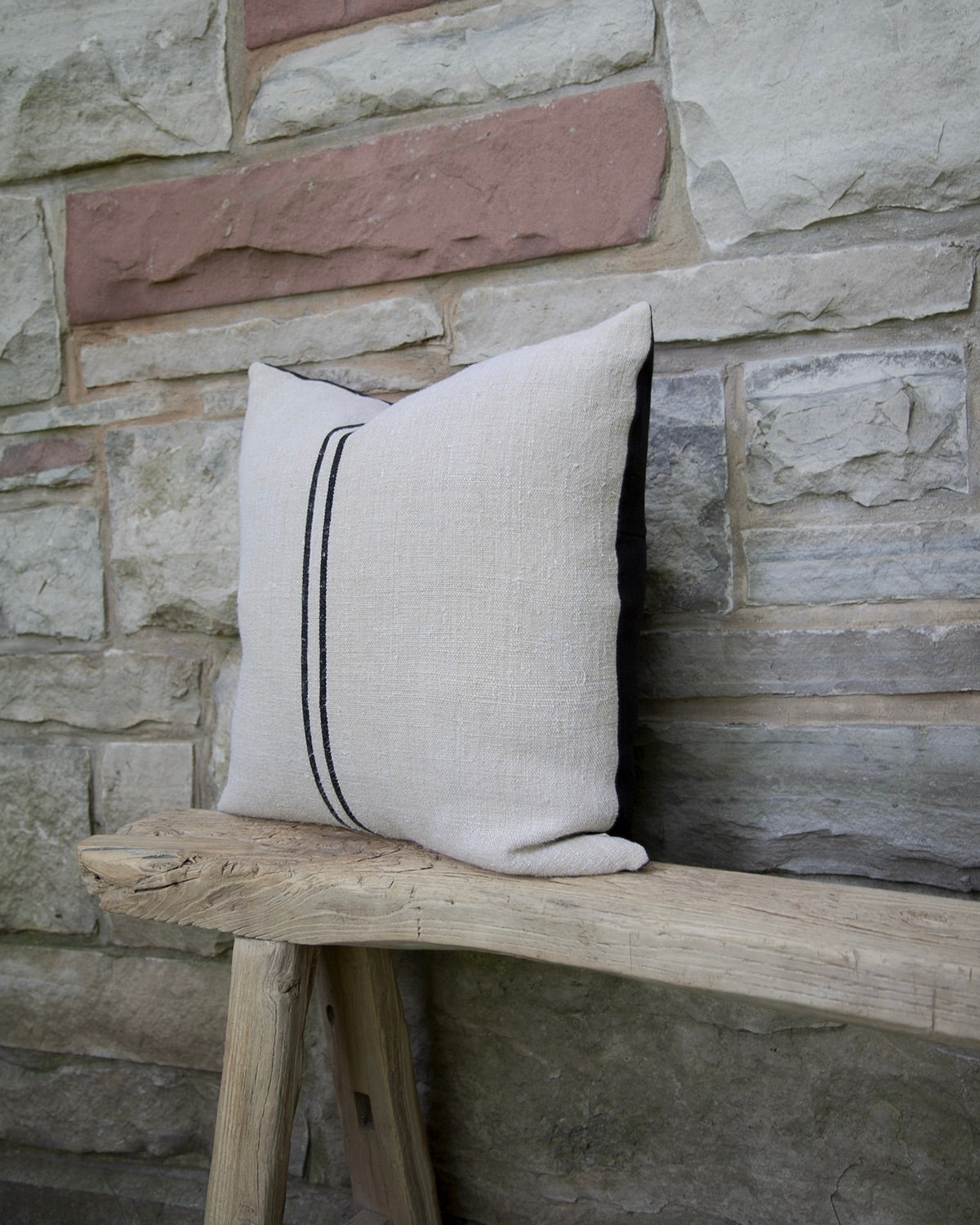 Vintage grain sack Pillow Black Stripe