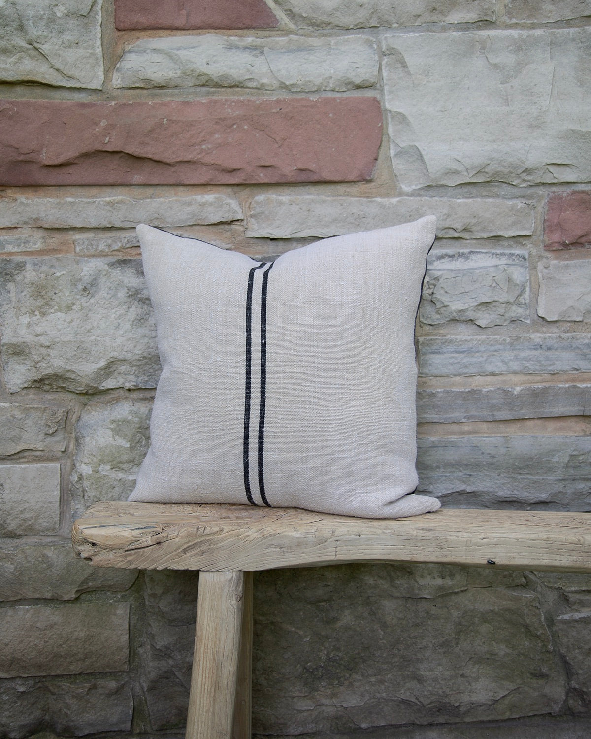 Vintage grain sack Pillow Black Stripe