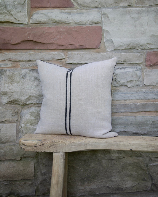 Vintage grain sack Pillow Black Stripe