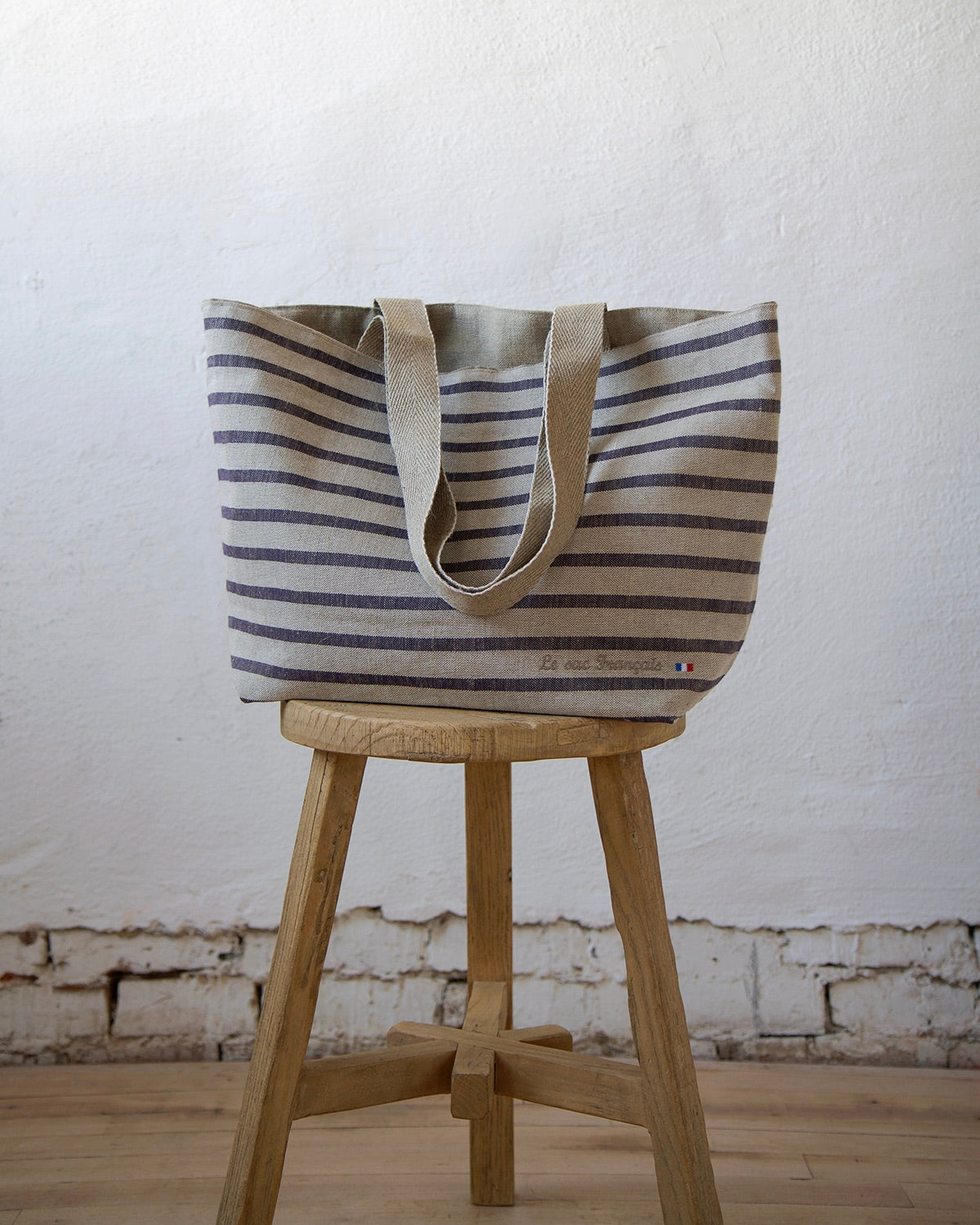 French Made Stripe Linen Tote - Reversible!