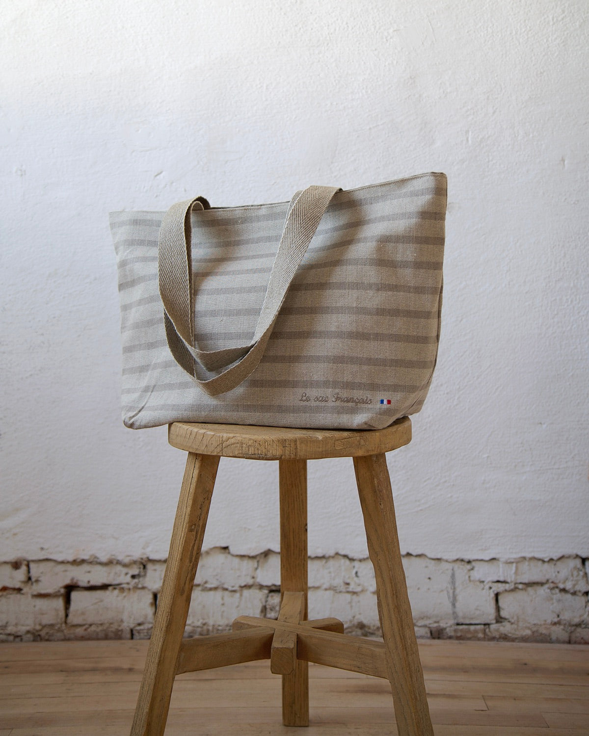 French Made Stripe Linen Tote - Reversible!