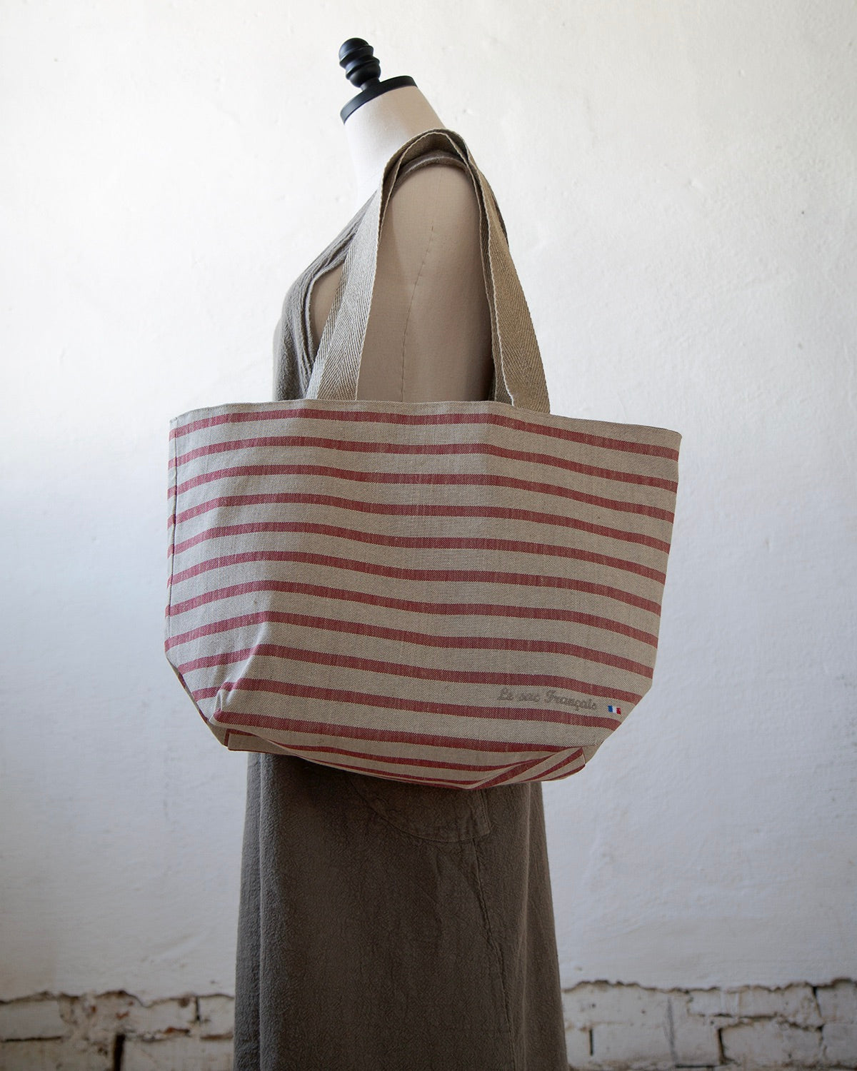 French Made Stripe Linen Tote - Reversible!