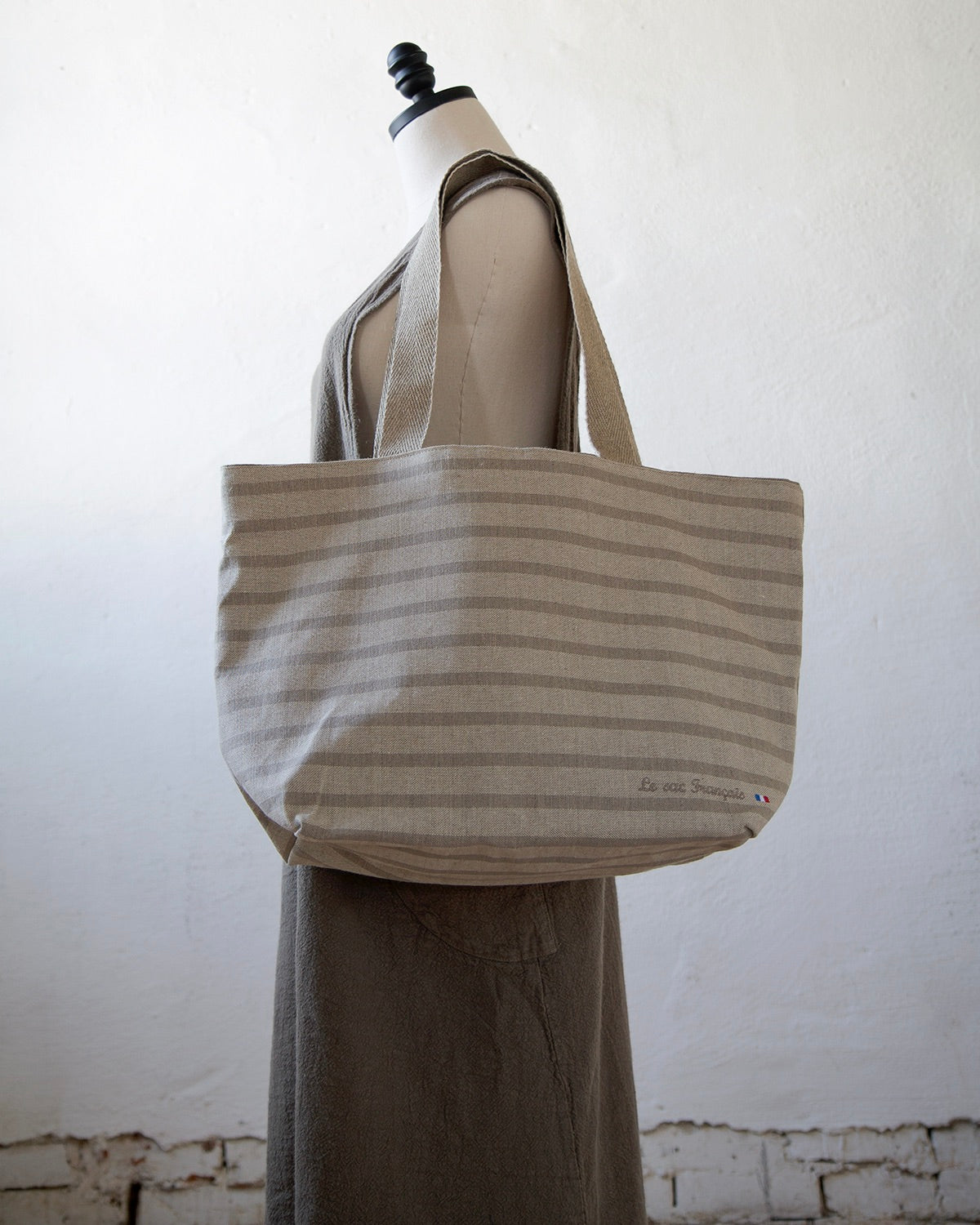 French Made Stripe Linen Tote - Reversible!