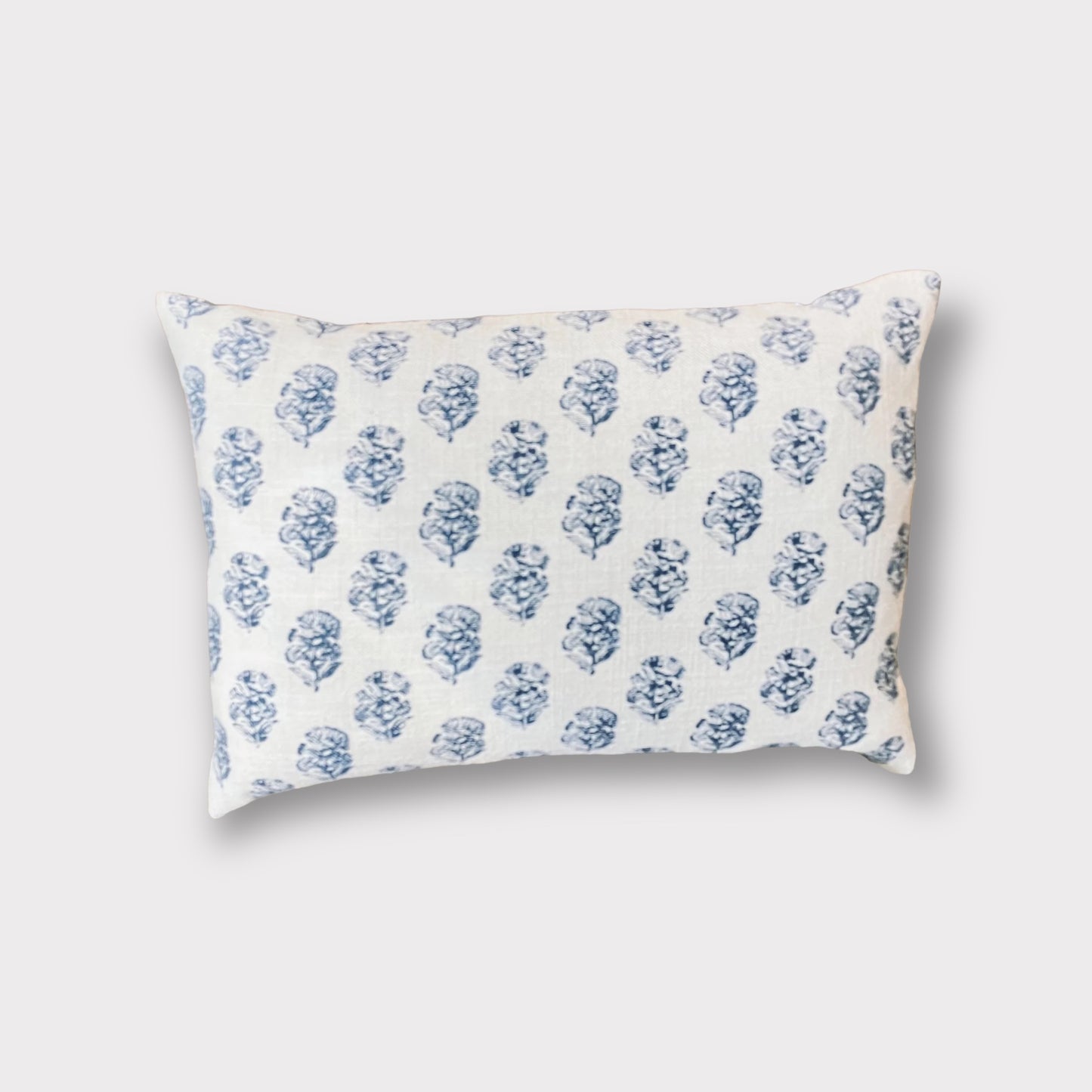 Blue Floral Block Print Lumbar Pillow