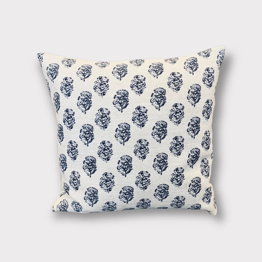 Blue Floral Block Print Pillow